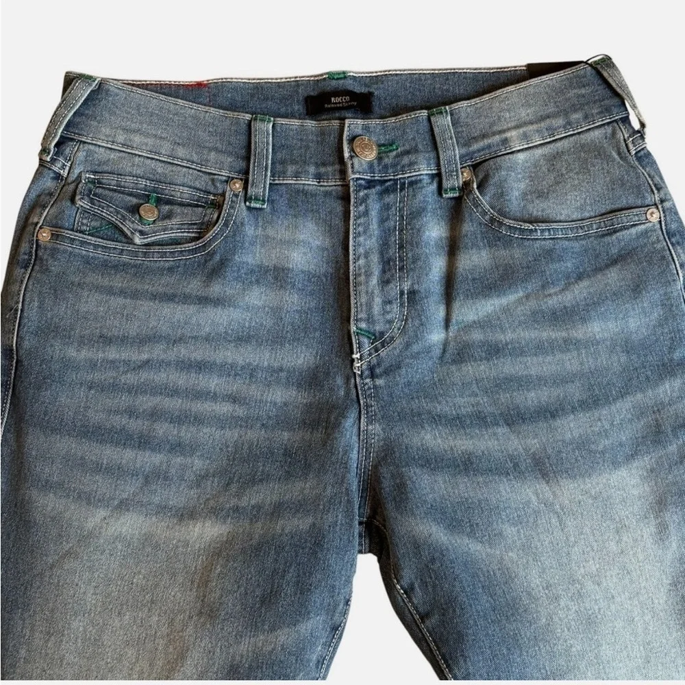 NEW TRUE RELIGION MENS ROCCO RELAXED SKINNY FLAP JEANS Light Wash 32x32 MSRP$159